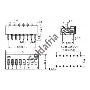Chave Dip Switch 4 Vias 180 Graus (KF1001-04) Chave Dip Switch 4 Vias 180 Graus (KF1001-04)