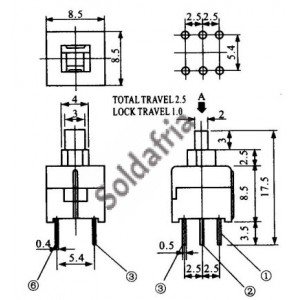 Chave Botao 8,5x8,5mm Com Trava