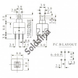 Chave Botao 8x8 Mm Com Trava