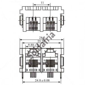 Jack 6P2C Duplo Para Placa (YH52-51) Jack 6P2C Duplo Para Placa (YH52-51)