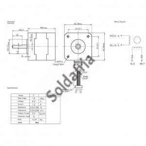Motor De Passo Nema 17 - 2,5Kgf.cm - 1,2A - 1,8 Grau - SM1.8-A1740CH-CS Motor De Passo Nema 17 - 2,5Kgf.cm - 1,2A - 1,8 Grau - SM1.8-A1740CH-CS