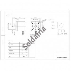 Motor De Passo Nema 23 - 5kgf.cm - 1A - 1,8 Grau - SM1.8-B1BK-CS Motor De Passo Nema 23 - 5kgf.cm - 1A - 1,8 Grau - SM1.8-B1BK-CS