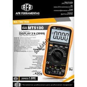 Multímetro Capacímetro Digital AFR MT5100 TRUE RMS e Proteção de sobrecarga