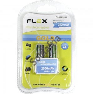 Pilha Pequena Recarregável AA 1,5V 2500mA Cart. Com 2 pilhas