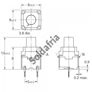 Chave Tactil 8x8x13mm 2 Terminais Para Maquina Lava e Seca