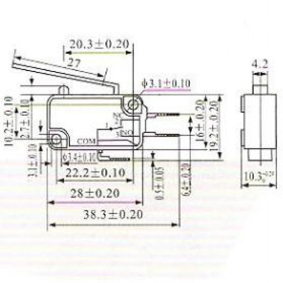 Chave Micro Switch KW11-7-3 3T 27mm Chave Micro Switch KW11-7-3 3T 27mm