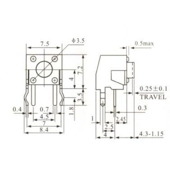 Chave Tactil KFC-A06-W1-4,3mm 4 Terminais 90 Graus Chave Tactil KFC-A06-W1-4,3mm 4 Terminais 90 Graus
