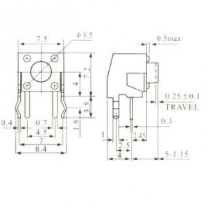 Chave Tactil KFC-A06-W1-5mm 4 Terminais 90 Graus Chave Tactil KFC-A06-W1-5mm 4 Terminais 90 Graus