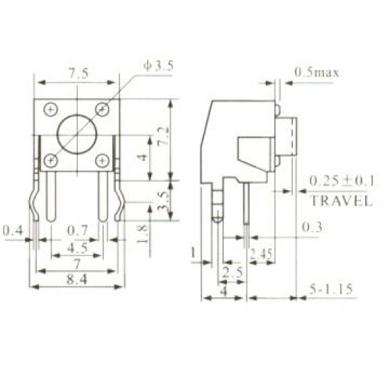 Chave Tactil KFC-A06-W1-5mm 4 Terminais 90 Graus Chave Tactil KFC-A06-W1-5mm 4 Terminais 90 Graus