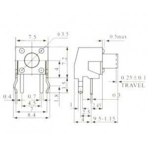 Chave Tactil KFC-A06-W1-9,5mm 4 Terminais 90 Graus Chave Tactil KFC-A06-W1-9,5mm 4 Terminais 90 Graus