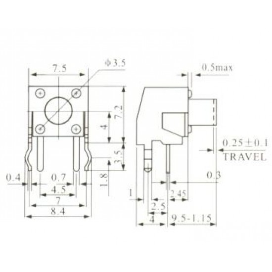 Chave Tactil KFC-A06-W1-9,5mm 4 Terminais 90 Graus Chave Tactil KFC-A06-W1-9,5mm 4 Terminais 90 Graus