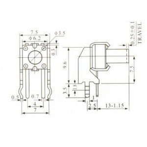 Chave Tactil KFC-A06-W2-13mm 4 Terminais 90 Graus Chave Tactil KFC-A06-W2-13mm 4 Terminais 90 Graus