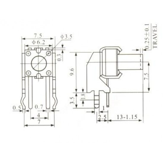 Chave Tactil KFC-A06-W2-13mm 4 Terminais 90 Graus Chave Tactil KFC-A06-W2-13mm 4 Terminais 90 Graus