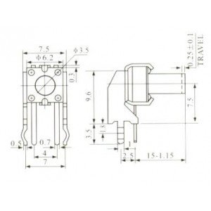 Chave Tactil KFC-A06-W2-15mm 4 Terminais 90 Graus Chave Tactil KFC-A06-W2-15mm 4 Terminais 90 Graus