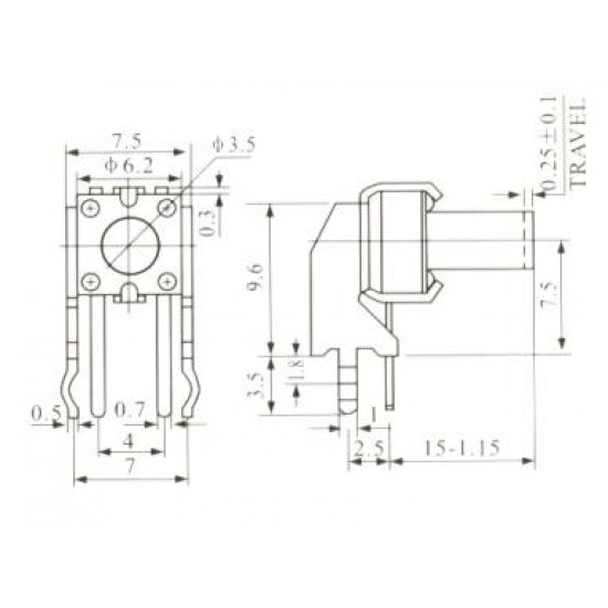Chave Tactil KFC-A06-W2-15mm 4 Terminais 90 Graus Chave Tactil KFC-A06-W2-15mm 4 Terminais 90 Graus