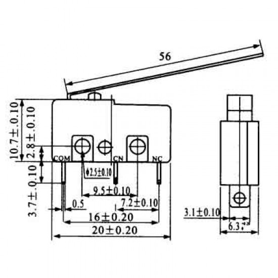 Chave Micro Switch KW11-3Z-5-3T - 56MM Chave Micro Switch KW11-3Z-5-3T - 56MM