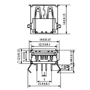 Conector USB-A Femea YH-USB01A Conector USB-A Femea YH-USB01A