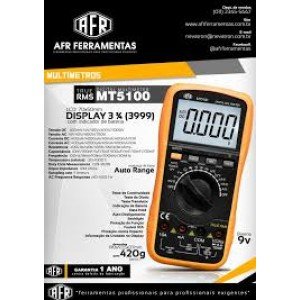 Multímetro Capacímetro Digital AFR MT5100 TRUE RMS e Proteção de sobrecarga