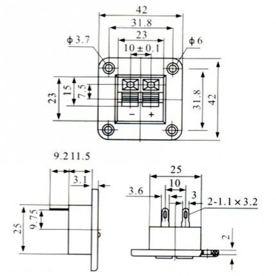 Borne Duplo De Pressão WP2-5 - Quadrado Borne Duplo De Pressão WP2-5 - Quadrado