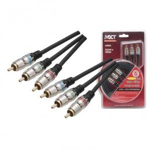 Cabo Vídeo Componente 3+3 RCA Profissional Dourado 3 Metros Cabo Vídeo Componente 3+3 RCA Profissional Dourado 3 Metros