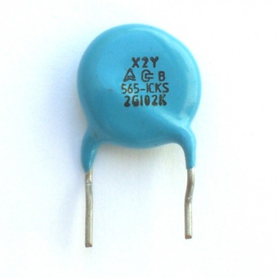 Capacitor Disco Cerâmico X2Y 1nF Azul (102) Capacitor Disco Cerâmico X2Y 1nF Azul (102)