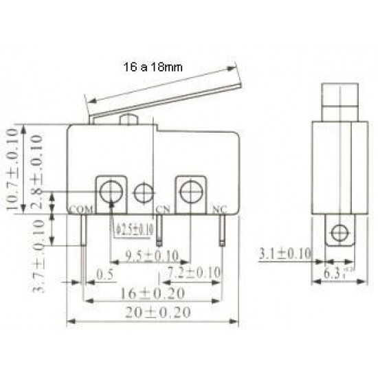Chave Micro Switch KW11-3Z-5-3T - 18MM Chave Micro Switch KW11-3Z-5-3T - 18MM