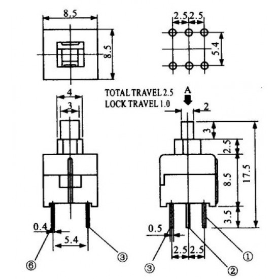 Chave Botao 8,5x8,5mm Sem Trava Chave Botao 8,5x8,5mm Sem Trava