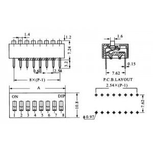 Chave Dip Switch 8 Vias 180 Graus (KF1001-08)