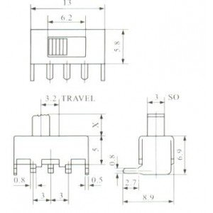 Chave SS-12F23 90 Graus 3 Terminais + 2 Fixação