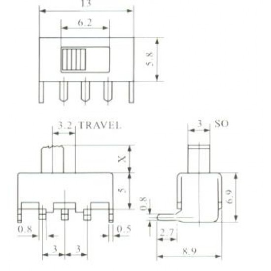Chave SS-12F23 90 Graus 3 Terminais + 2 Fixação Chave SS-12F23 90 Graus 3 Terminais + 2 Fixação