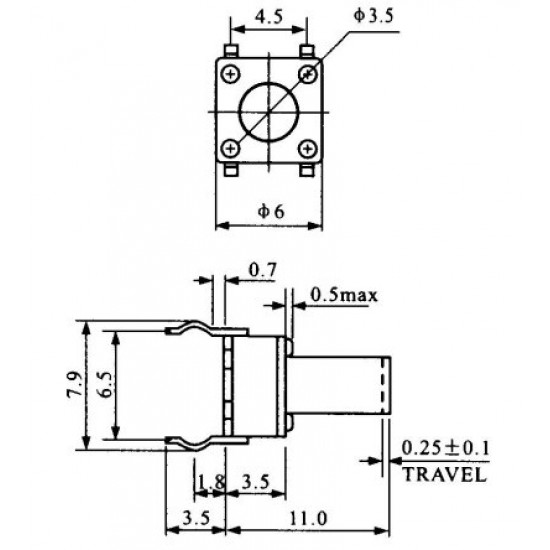 Chave Tactil 6x6x11mm 4 Terminais Chave Tactil 6x6x11mm 4 Terminais