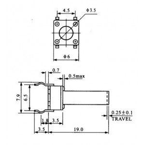 Chave Tactil 6x6x19mm 4 Terminais