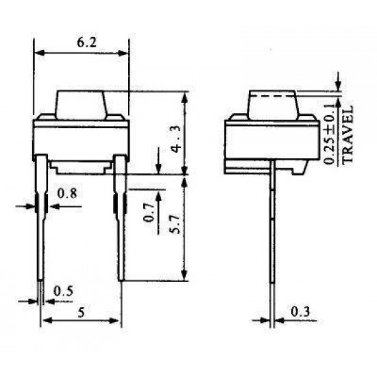 Chave Tactil 6x6x4,3mm 2 Terminais Chave Tactil 6x6x4,3mm 2 Terminais