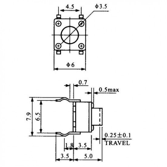Chave Tactil 6x6x5mm 4 Terminais Chave Tactil 6x6x5mm 4 Terminais