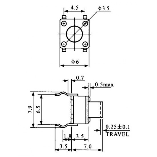 Chave Tactil 6x6x7mm 4 Terminais Chave Tactil 6x6x7mm 4 Terminais
