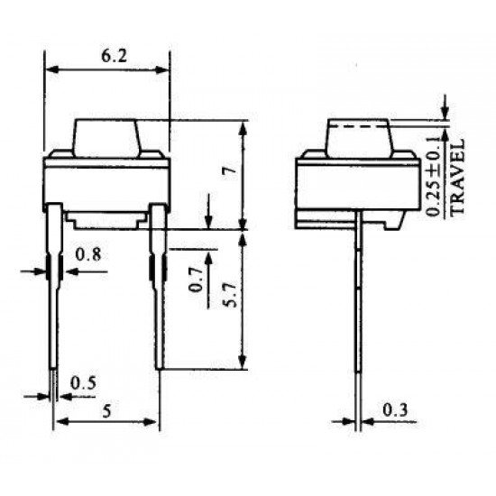 Chave Tactil 6x6x7mm 2 Terminais Chave Tactil 6x6x7mm 2 Terminais