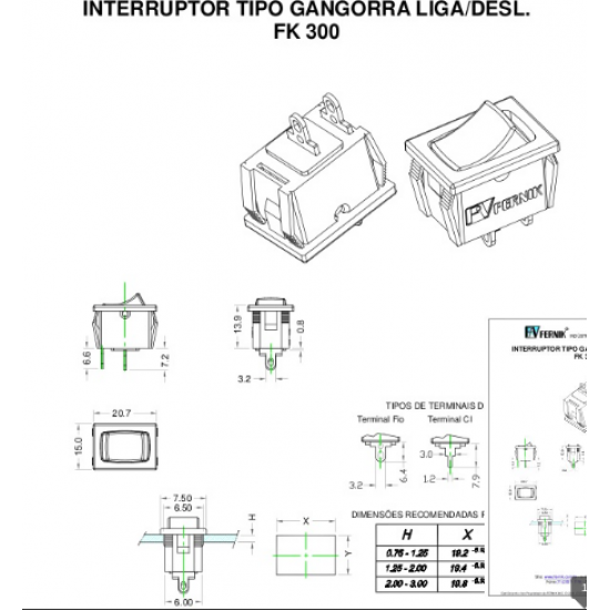 Chave Gangorra FK-300-1-1-A L/D Preta 6A Com Gravacao - Nacional Chave Gangorra FK-300-1-1-A L/D Preta 6A Com Gravacao - Nacional