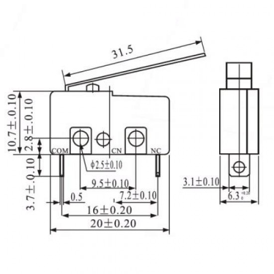 Chave Micro Switch KW11-3Z-5-3T - 31,5MM Chave Micro Switch KW11-3Z-5-3T - 31,5MM