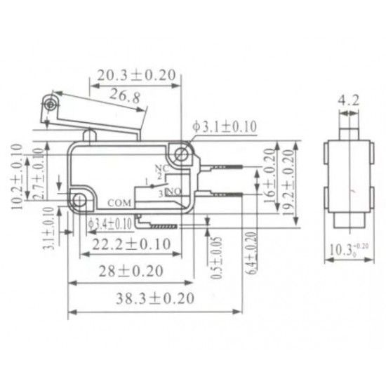 Chave Micro Switch KW11-7-1 2 Terminais Modelo: NA Chave Micro Switch KW11-7-1 2 Terminais Modelo: NA