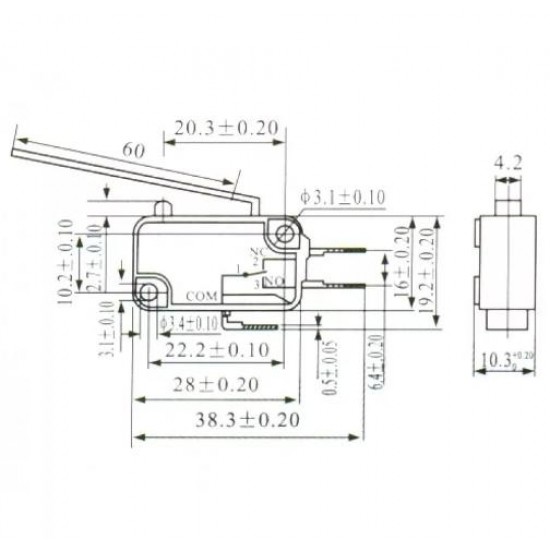 Chave Micro Switch KW11-7-3-3T - 60MM Chave Micro Switch KW11-7-3-3T - 60MM