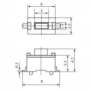 Chave Tactil 3x6x4,3mm 2T 180 Graus SMD