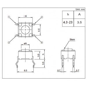 Chave Tactil 4,5x4,5x3,8mm 4 Terminais