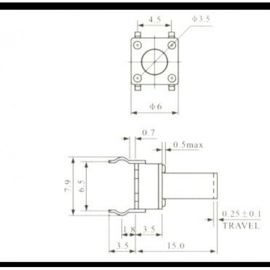 Chave Tactil 6x6x9,5mm 4 Terminais Chave Tactil 6x6x9,5mm 4 Terminais