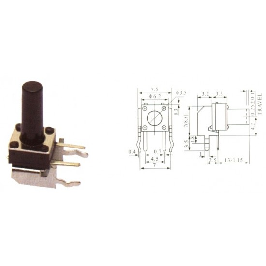 Chave Tactil KFC-A06-W4-12,75MM 4 Terminais 90 Graus Chave Tactil KFC-A06-W4-12,75MM 4 Terminais 90 Graus