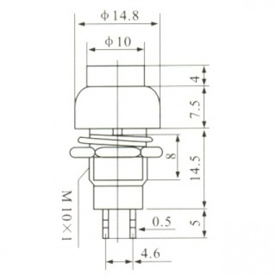 Chave Push Button DS-460 Com Trava Preta 2T Chave Push Button DS-460 Com Trava Preta 2T