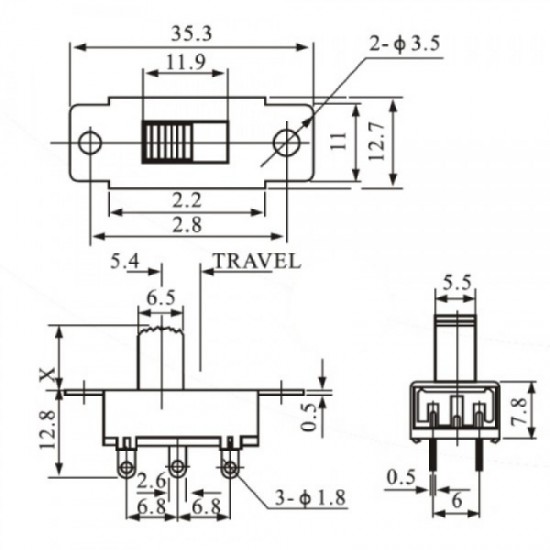 Chave HH SS-22K28G5 6 Terminais 2 Posições Chave HH SS-22K28G5 6 Terminais 2 Posições
