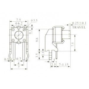 Chave Tactil KFC-A06-W6-6mm 4 Terminais 90 Graus Chave Tactil KFC-A06-W6-6mm 4 Terminais 90 Graus