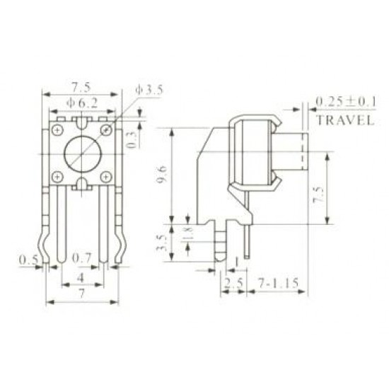 Chave Tactil KFC-A06-W6-6mm 4 Terminais 90 Graus Chave Tactil KFC-A06-W6-6mm 4 Terminais 90 Graus