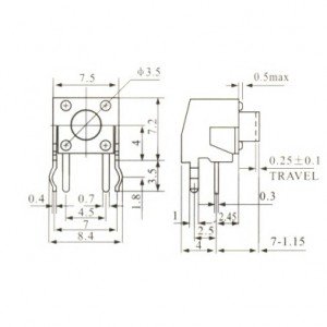 Chave Tactil KFC-A06-W1-7MM 4 Terminais 90 Graus Chave Tactil KFC-A06-W1-7MM 4 Terminais 90 Graus