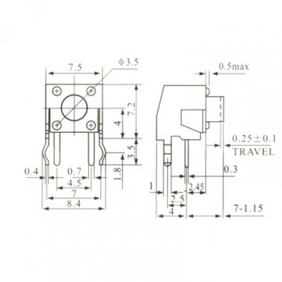 Chave Tactil KFC-A06-W1-7MM 4 Terminais 90 Graus Chave Tactil KFC-A06-W1-7MM 4 Terminais 90 Graus